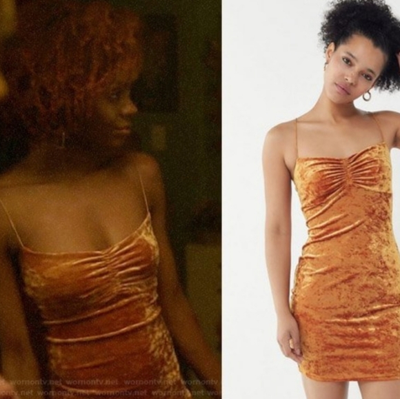 UO CRUSHED VELVET BURNED ORANGE DRESS - Picture 3 of 3